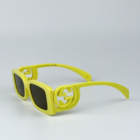 Gucci GG1325S 007 BRAND NEW Sunglasses Acid Yellow Brown Rectangle Unisex - Picture 7 of 11